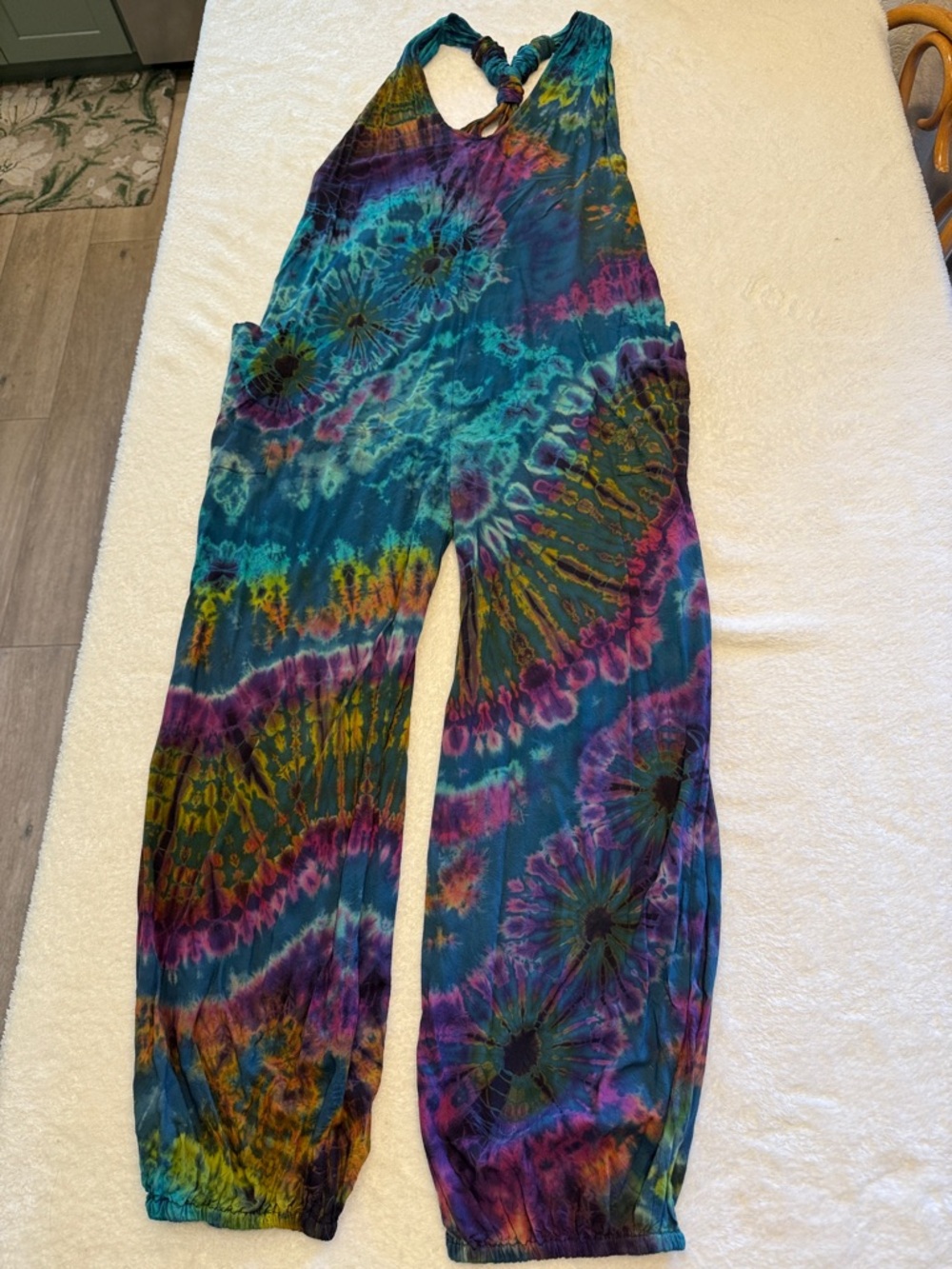 Beautiful Rayon Purple & Teal Multicolor Boho Tie-Dye Jumpsuit